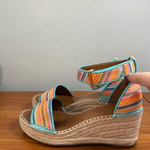 Franco Sarto Clemens Espadrille Wedge Sandal Ankle Strap Colorful Stripe Leather